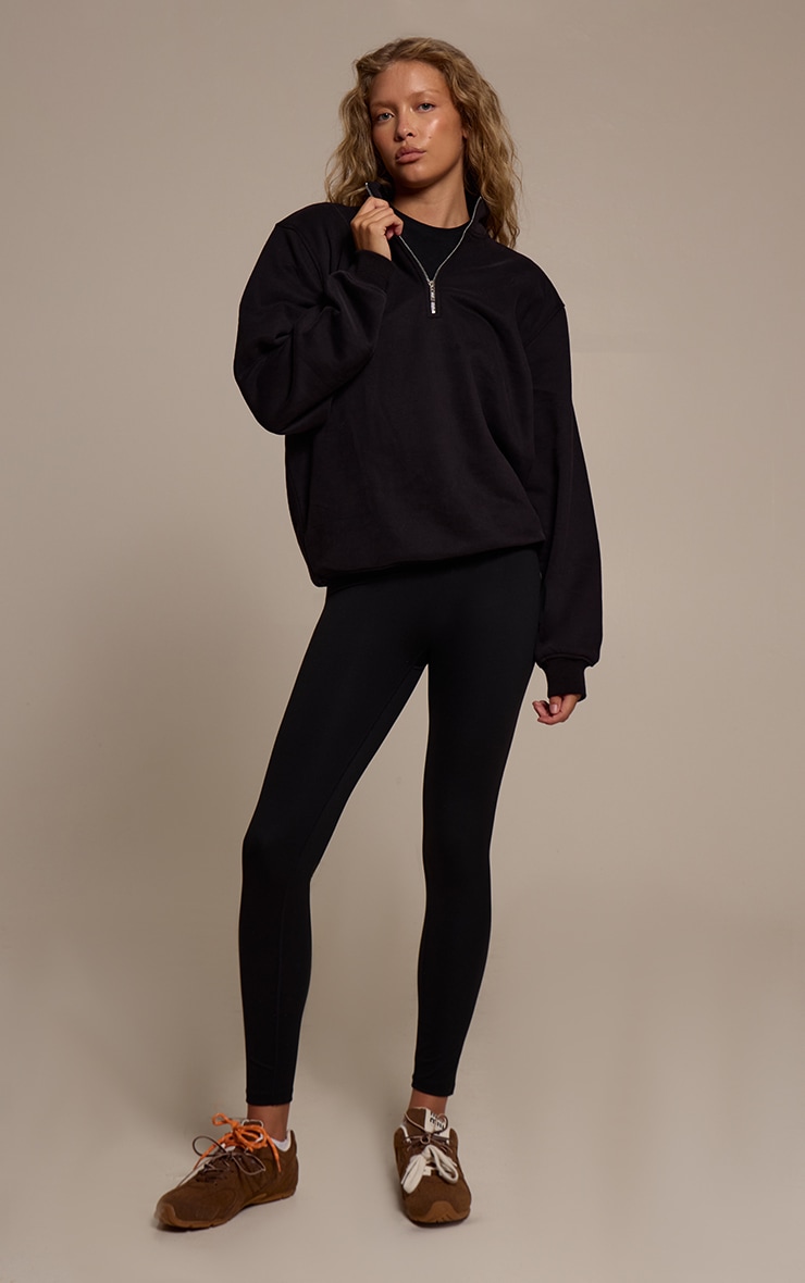 Sweat en coton polaire noir à quart de zip image 3