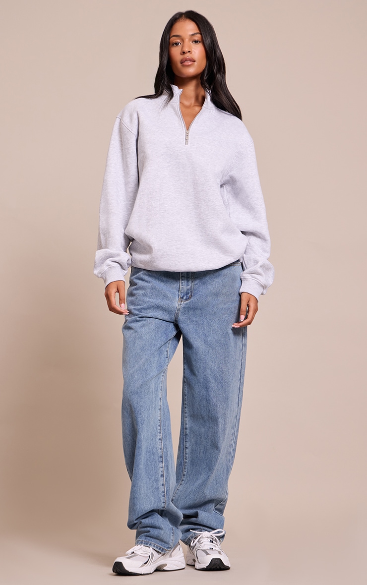 Tall Ash Grey Funnel Neck Zip Sweatshirt image 3