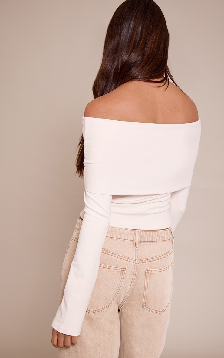 Cream Ultra Soft Deep Foldover Bardot Long Sleeve Top  image 2