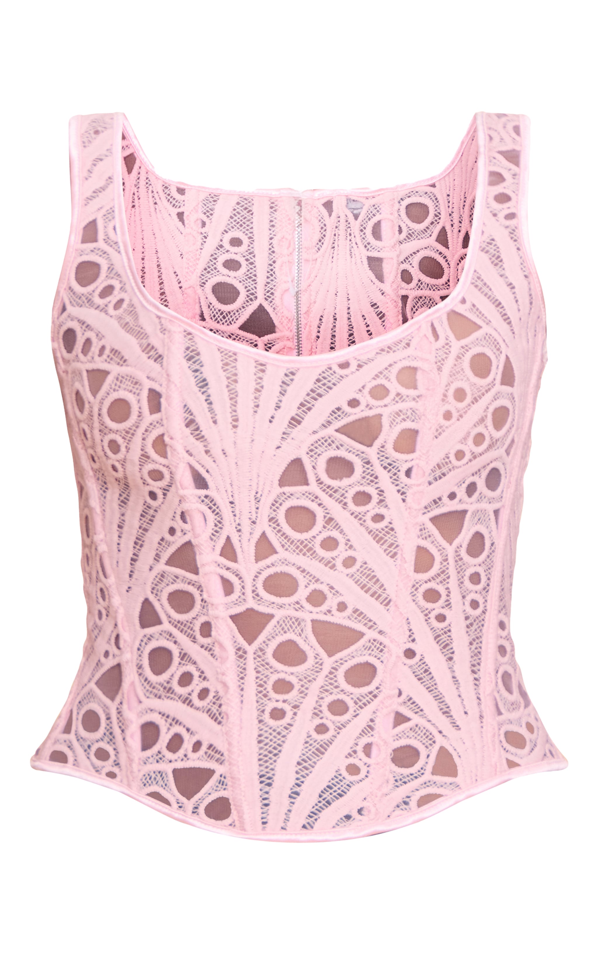 Pale Pink Textured Sheer Floral Square Neck Corset image 5