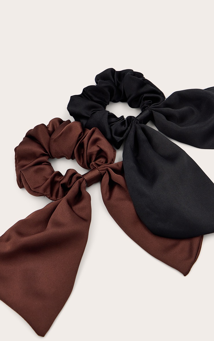 Black 2 Pack Satin Bow Scrunchie image 2