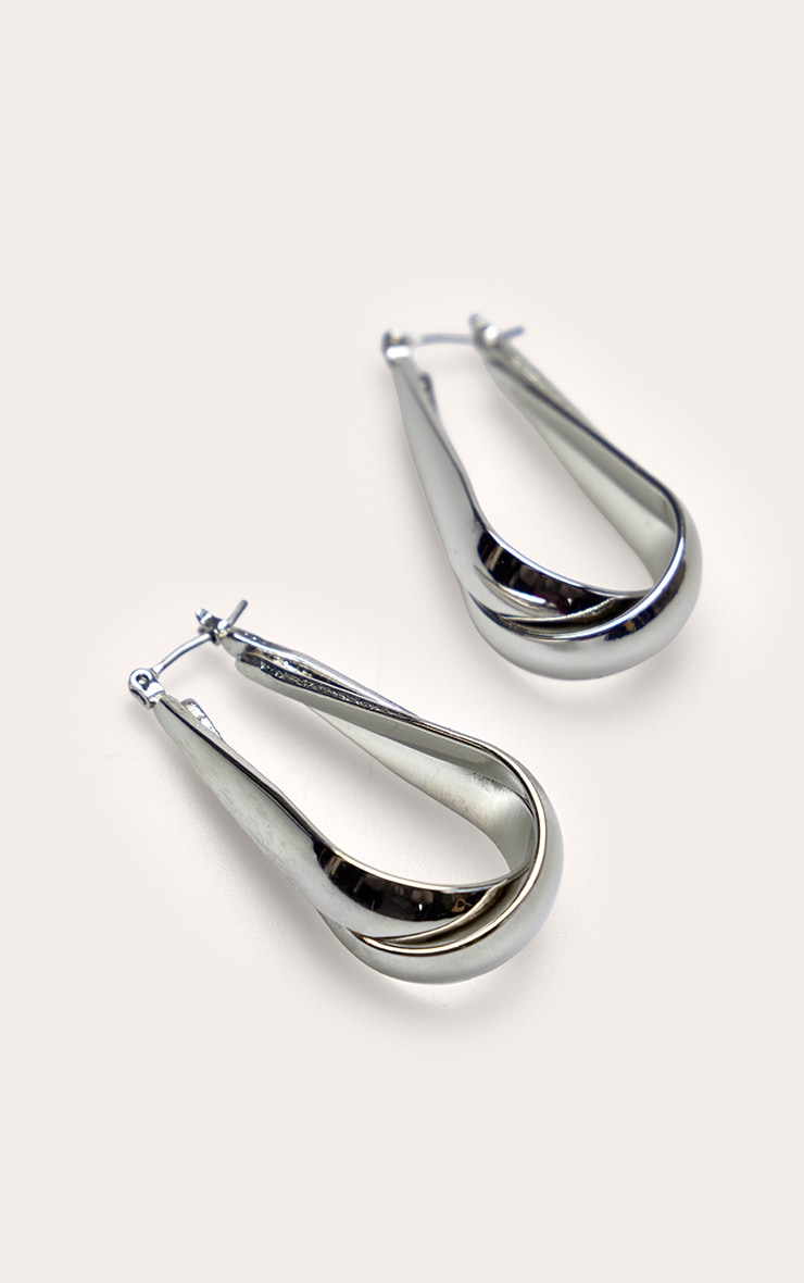 Silver Smooth Overlap Hoop Earrings image 3