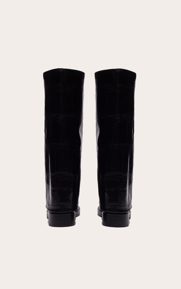 Black Croc Fold Over Knee High Boot image 4