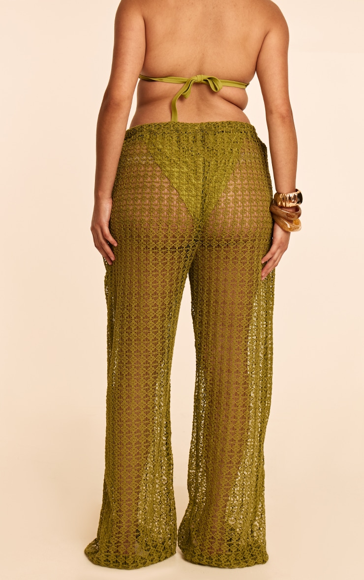 Plus Olive Crochet Low Waist Wide Leg Beach Pants image 3