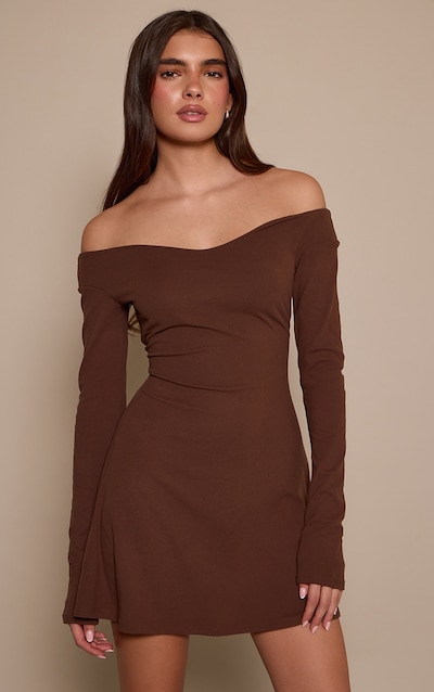Taupe Soft Touch V Neck Long Sleeve Shift Dress