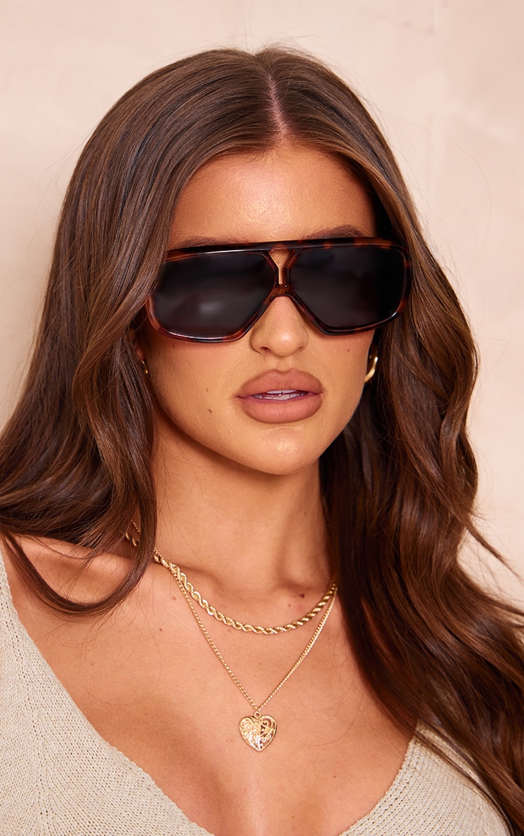 Tortoiseshell Slim Aviator Sunglasses image 1