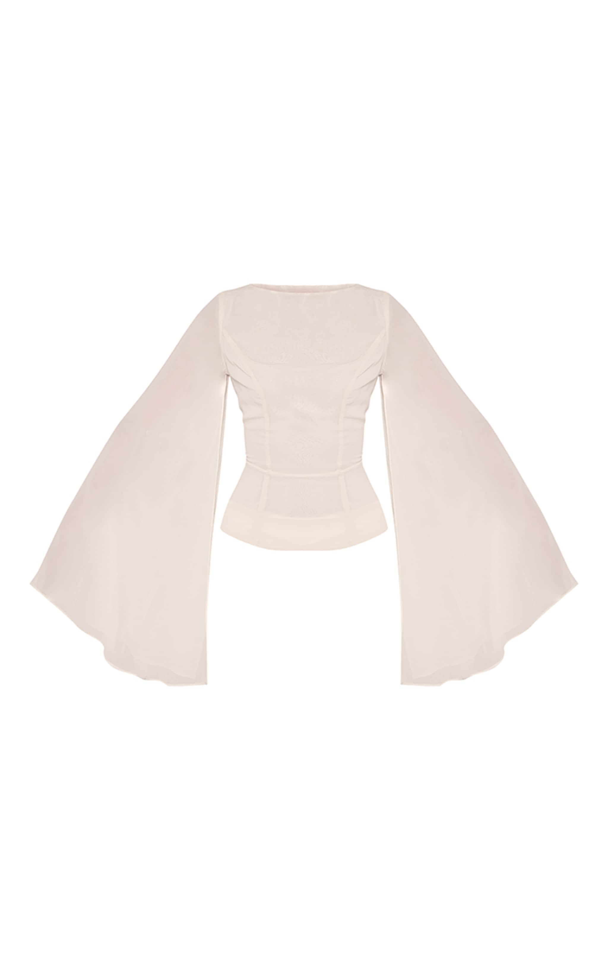 Cream Chiffon Flare Sleeve Cape Detail Top   image 5
