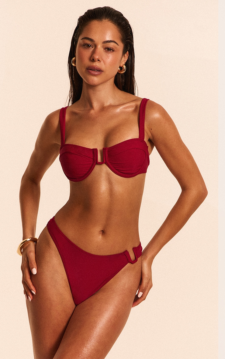 Bas de maillot de bain tanga bordeaux à barre en U image 4