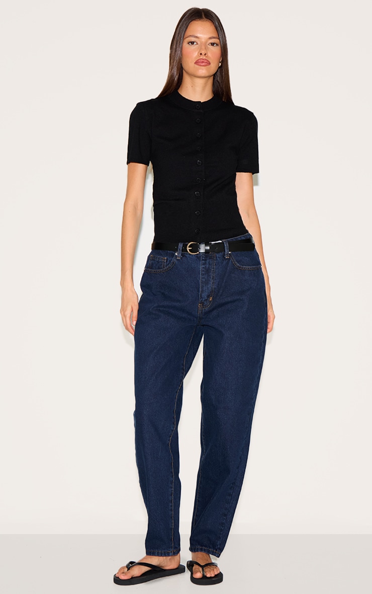 Black Knit Button Through Top image 3