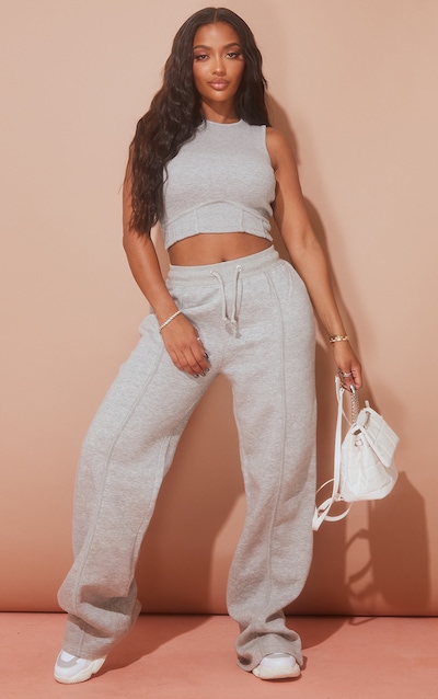 Shape Grey Marl Binded High Waist Wide Leg Sweatpants