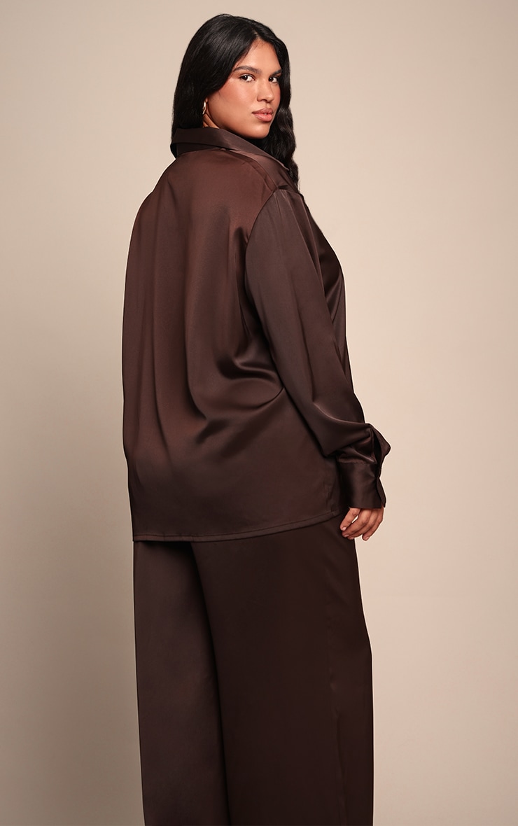 Plus Chocolate Crinkle Satin Oversized Shirt image 2