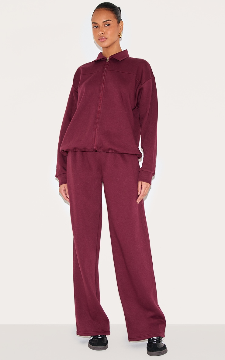Burgundy Zip Though Collared Sweatshirt image 3