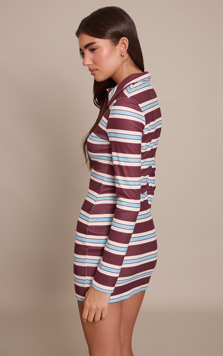 Chocolate Brushed Rib Striped Collar Detail Dress image 2