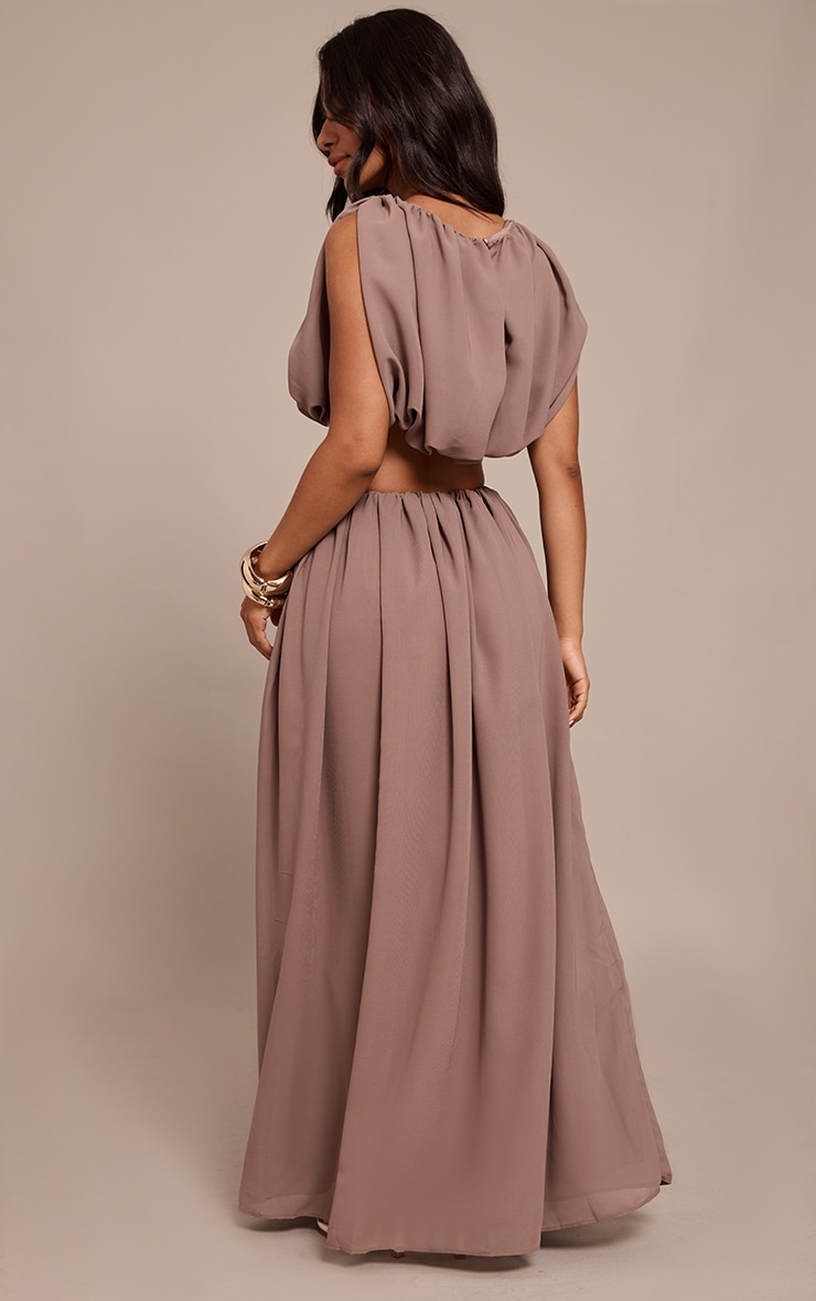 Petite Taupe Chiffon Bubble Maxi Skirt image 3