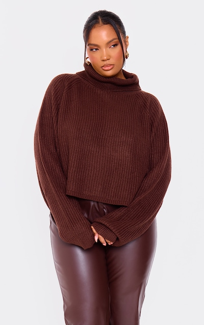 Plus Chocolate Knitted Roll Neck Jumper