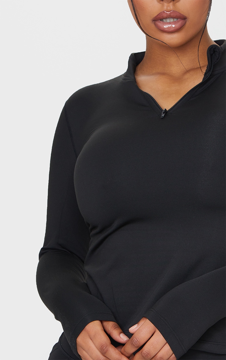 Black Marl Fleece Lined Long Sleeve Gym Top image 4