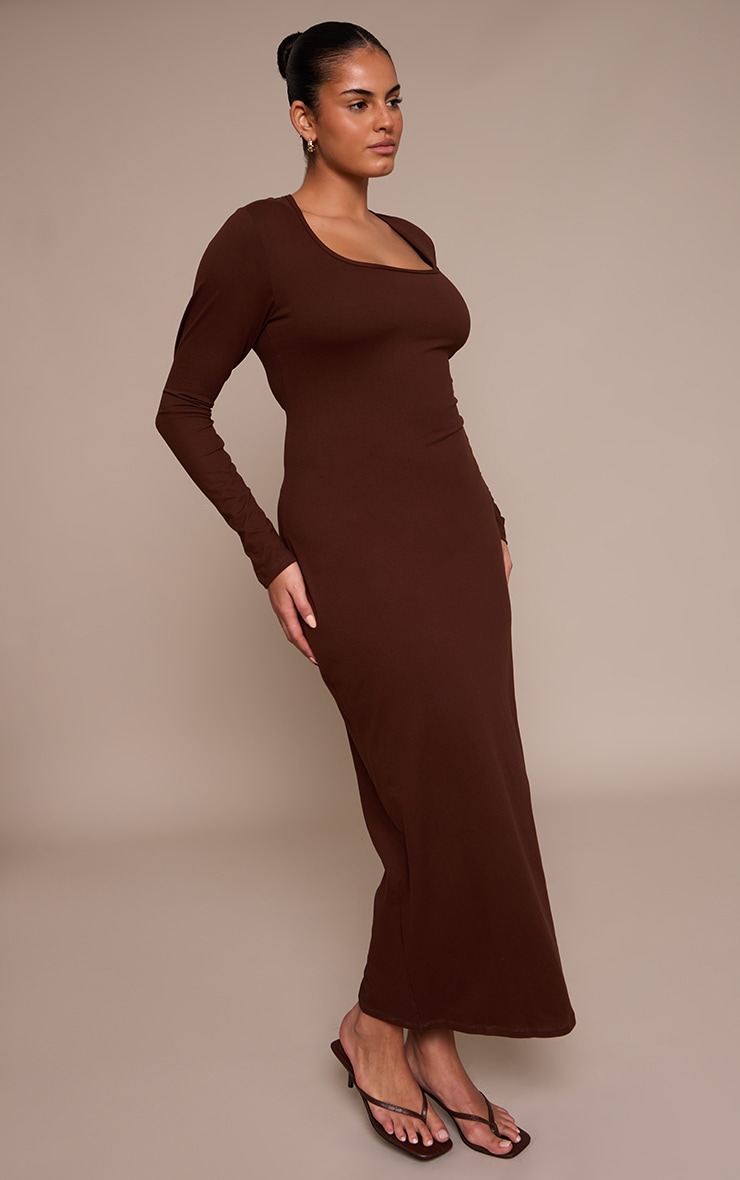 Plus Robe longue en Sculpt chocolat à col rond image 3