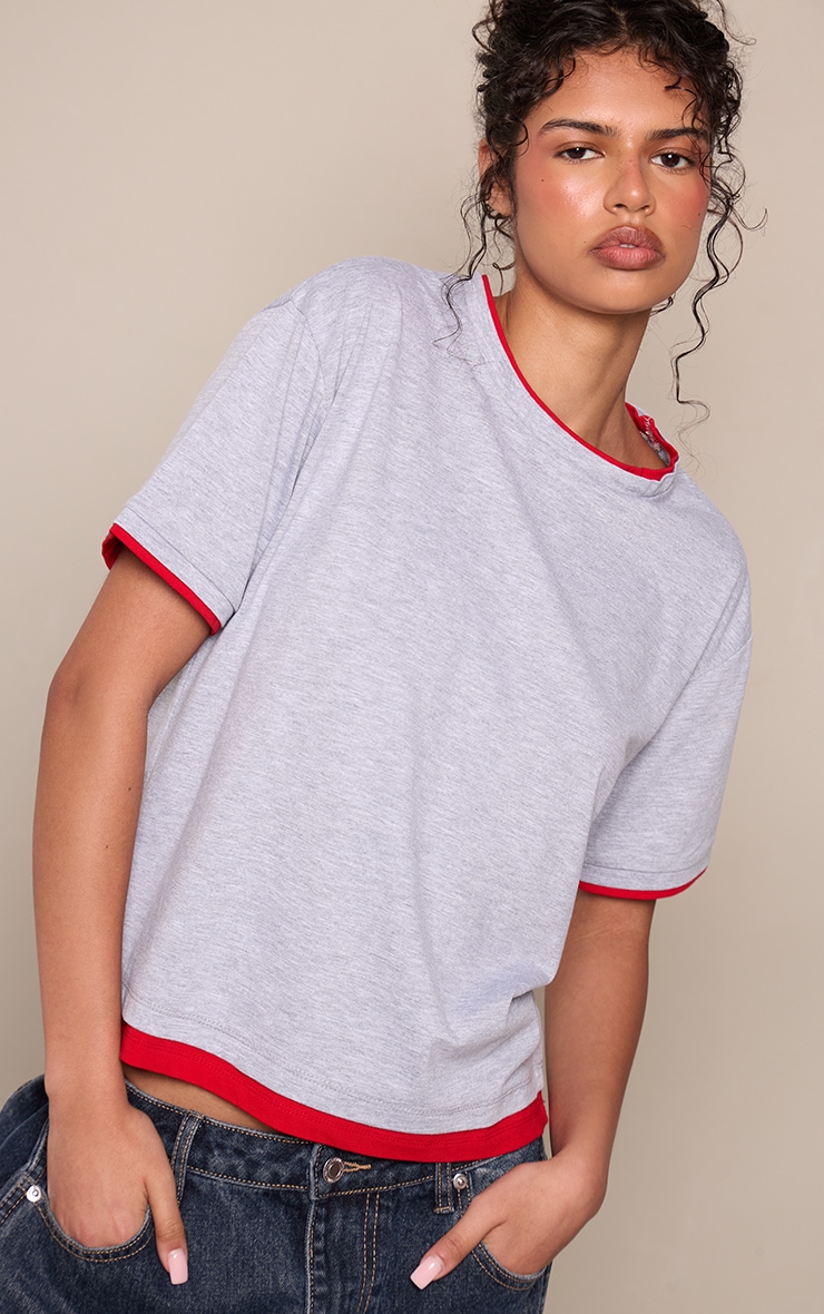 Grey Marl Double Layered Detail Short Sleeve T-Shirt