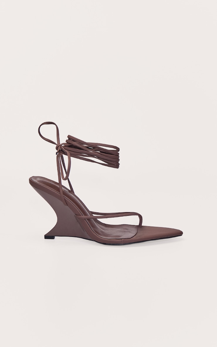 PLT Label Chocolate Brown Pu Toe Thong Strappy High Heeled Sandals image 2