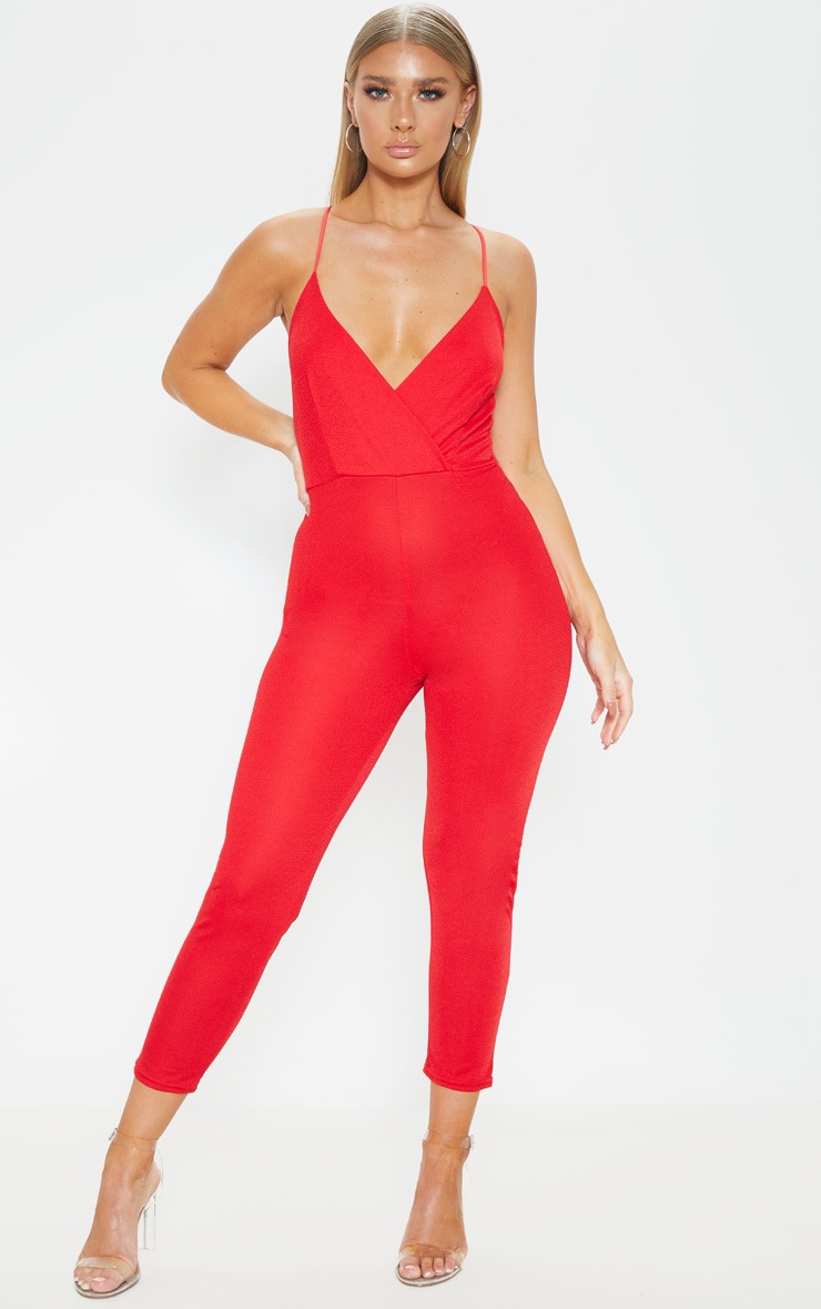 Red Cross Back Strappy Jumpsuit