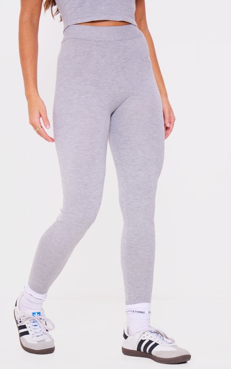 Grey Knitted Fitted Leggings image 2