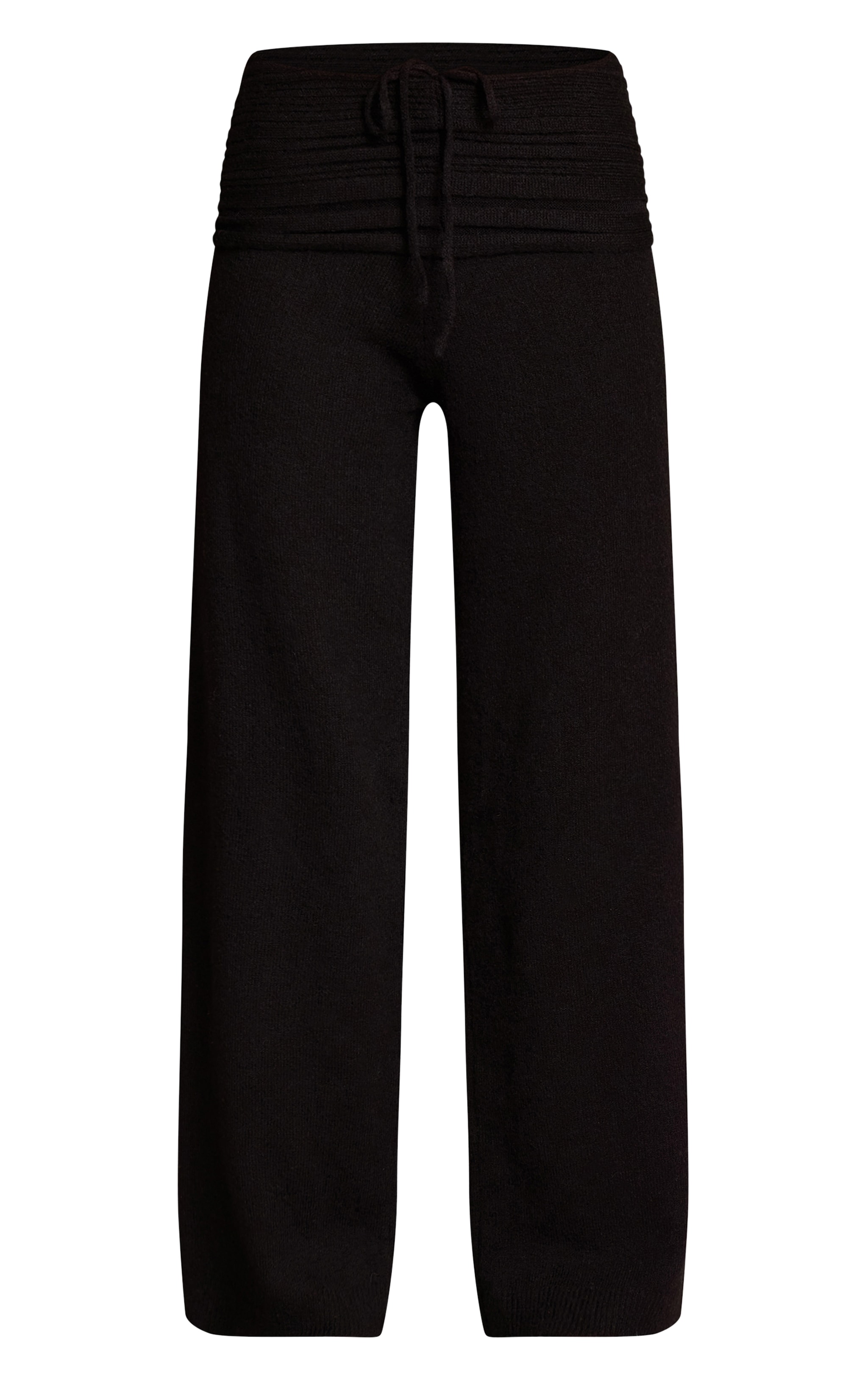 Pantalon en maille tricot douce côtelée noire à taille repliée image 5