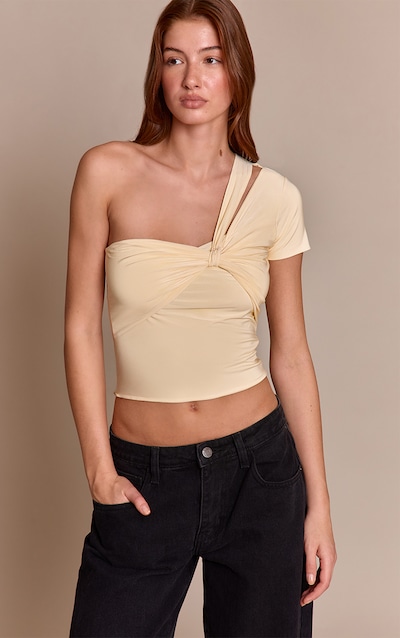 Cream Double Layer Slinky Bust Detail One Shoulder Top