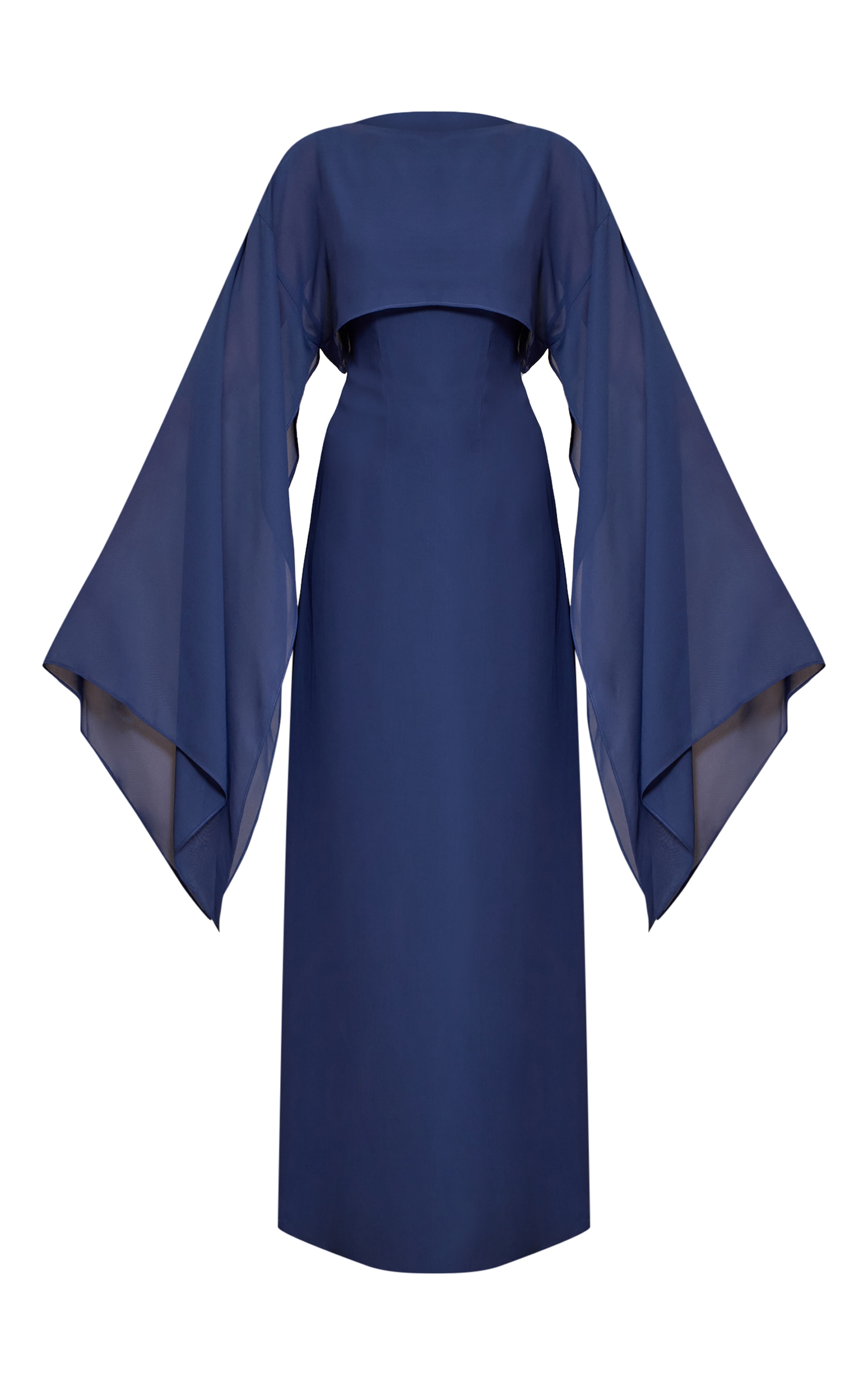 Robe longue bleu marine à détail cape image 5