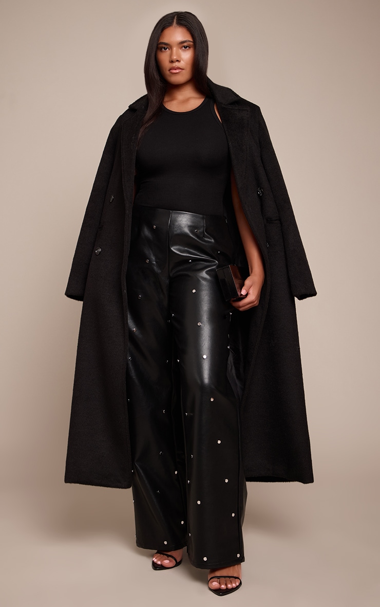 Shape Black Faux Leather Metal Studded Straight Leg Pants image 1