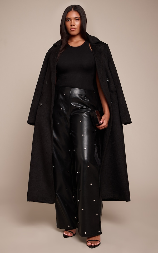 Shape Black Faux Leather Metal Studded Straight Leg Pants