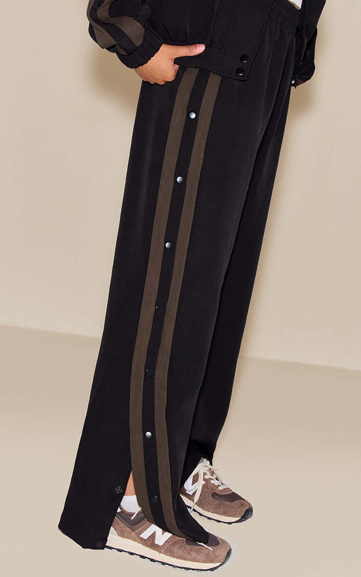 Black Tricot Stripe Detail Zip Through Track Jacket image 2