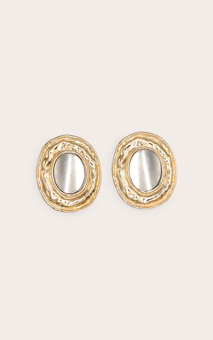 Boucles d'oreilles XXL oversize ovales dorées effet fondu à partie contrastante, Doré
