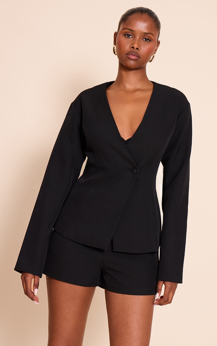 Black Tailored Mid Rise Shorts image 4