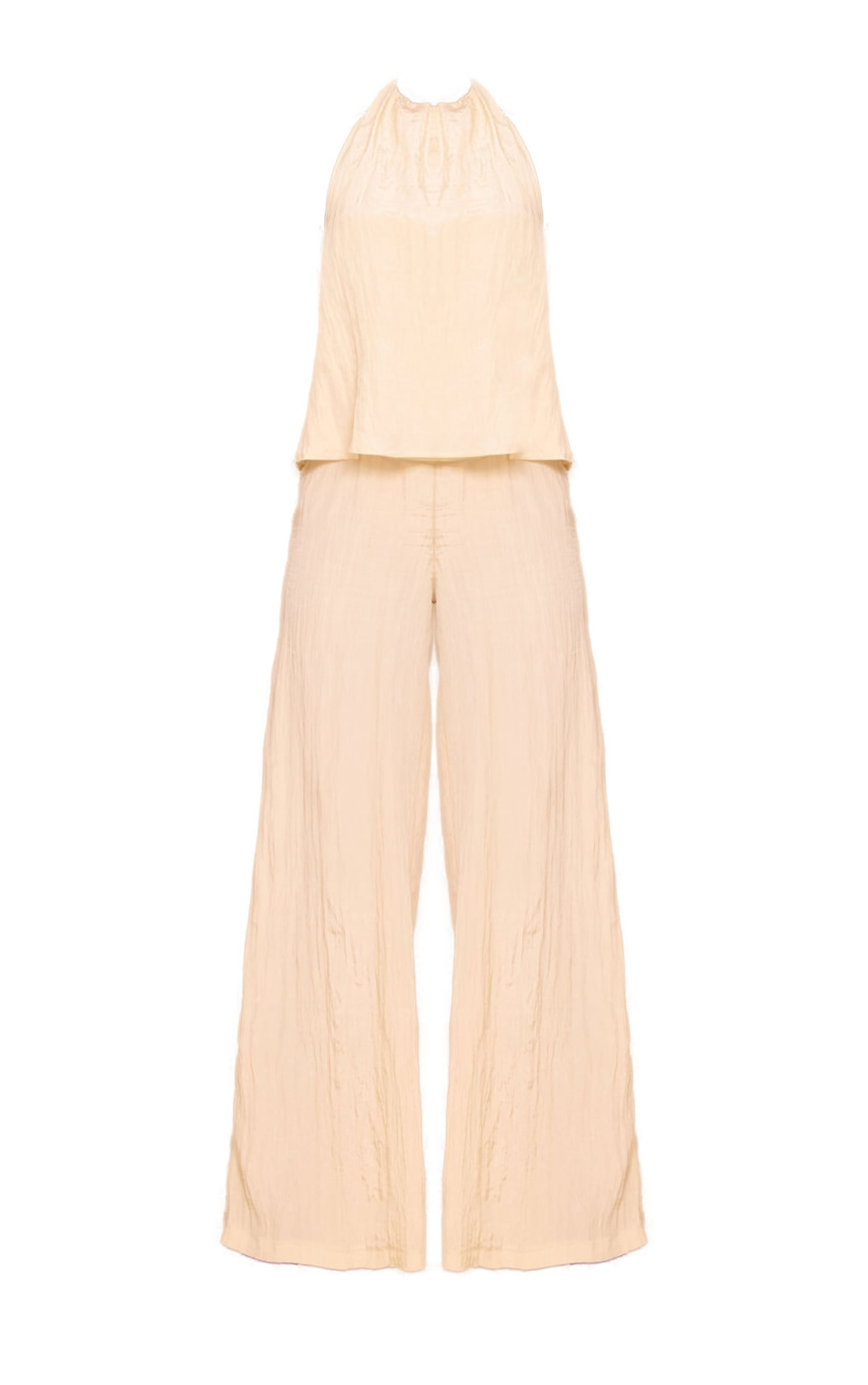Cream Crinkle Satin Halterneck Overlay Jumpsuit image 5