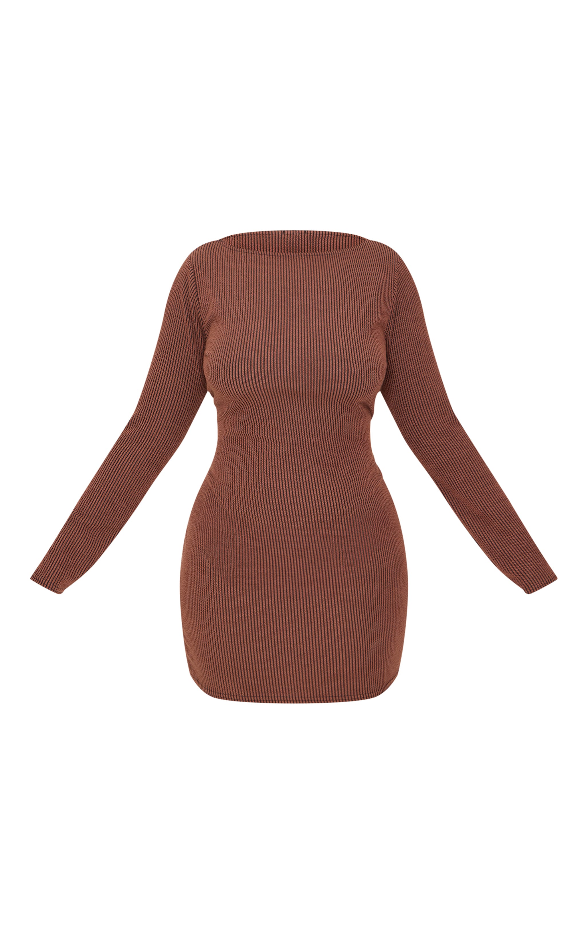 Plus Chocolate Slash Neck Long Sleeve Ribbed Mini Dress image 5