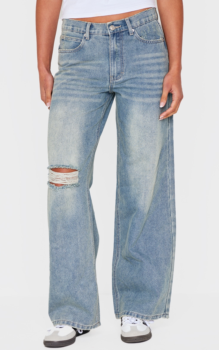 Vintage Ripped Knee Frayed Hem Boyfriend Jeans image 2