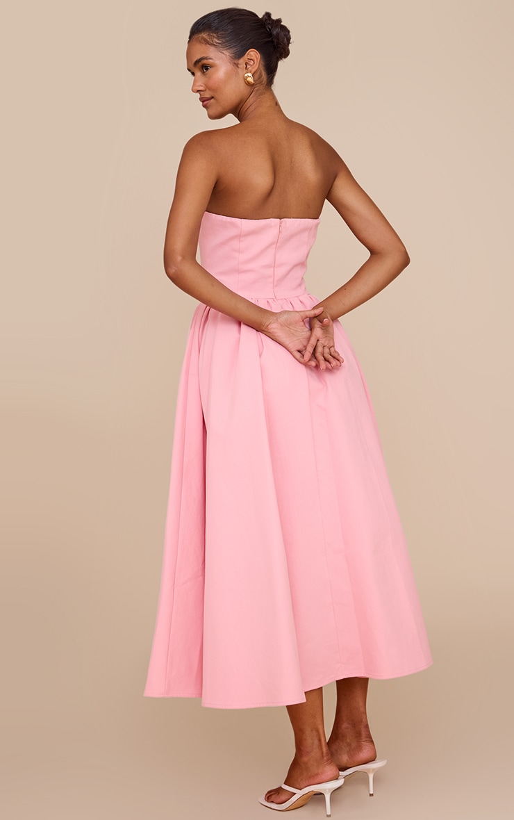Candy Pink Woven Bandeau Ruched Skater Midaxi Dress image 2