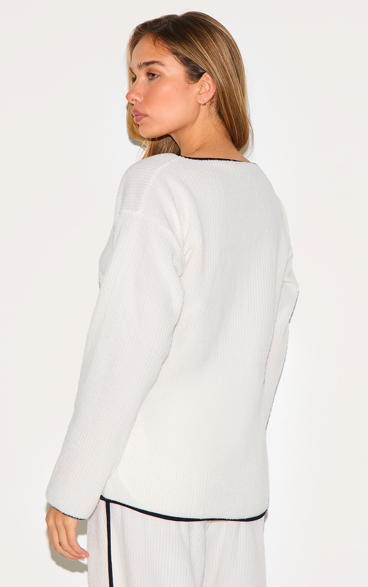 Cream Soft Rib Slouchy Long Top image 2