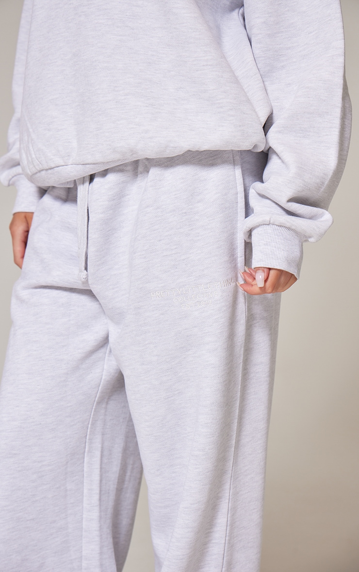 PRETTYLITTLETHING Ash Grey Premium Embroidered Oversized Wide Leg Sweatpants image 4