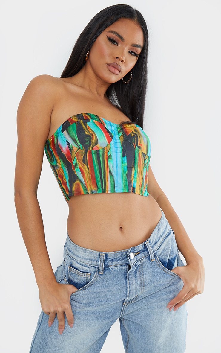 Multi Abstract Print Woven Cup Detail Bandeau