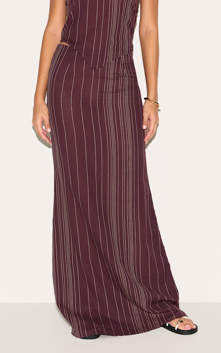Tall Dark Brown Embroidered Stripe Maxi Skirt image 2
