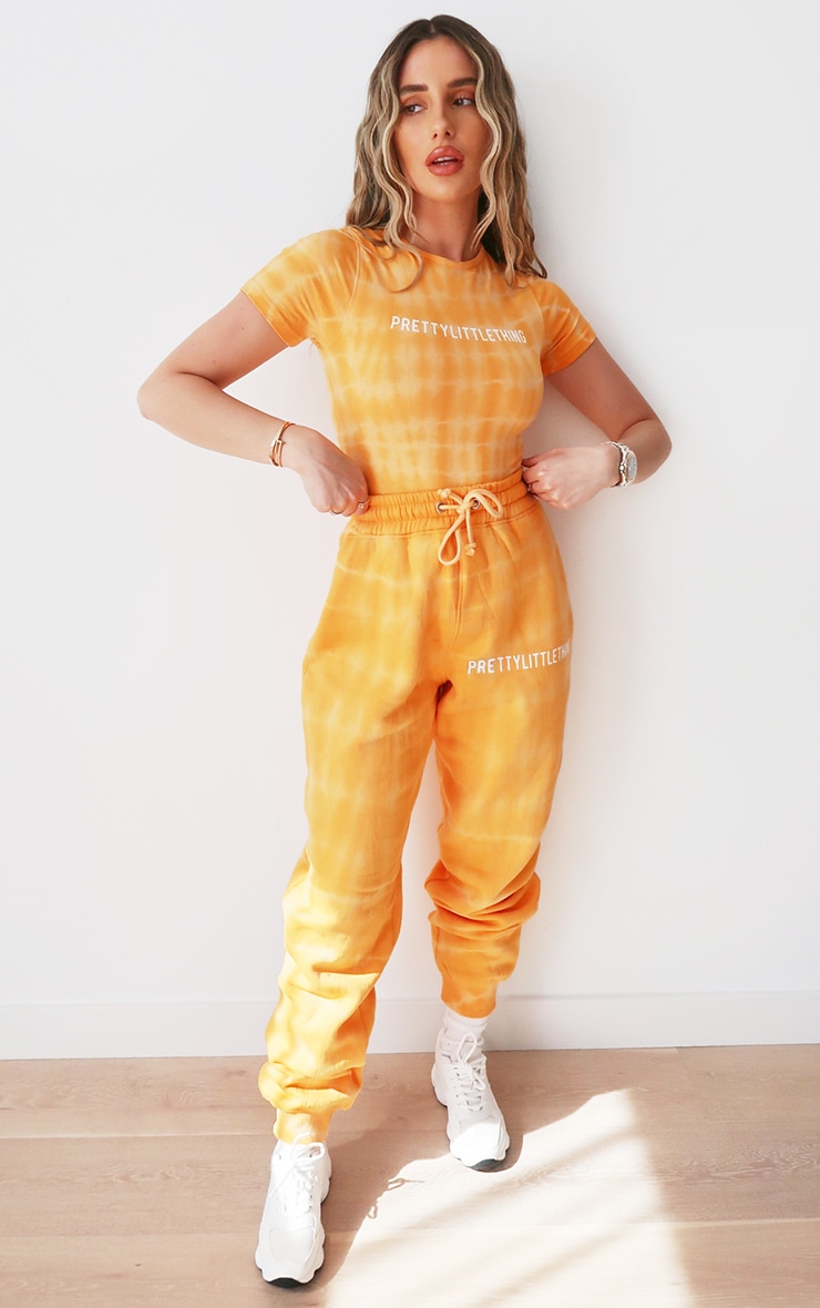 PRETTYLITTLETHING Orange Tie Dye Washed Joggers