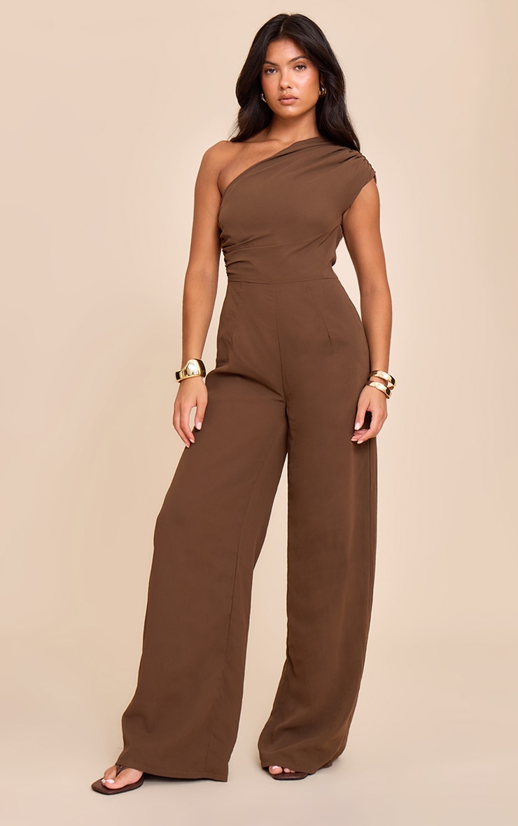 Mushroom Chiffon One Shoulder Ruched Jumpsuit image 1