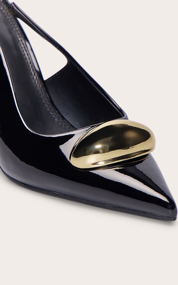 Black Patent Gold Dome Trim Sling Back Court Heels image 5
