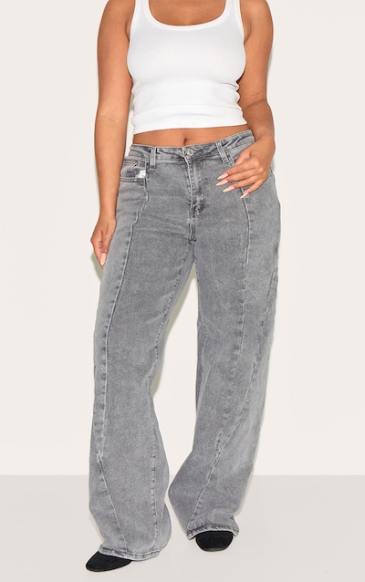 Shape Grey Stretch Denim Highwaisted Seam Detail Wide Leg Jeans