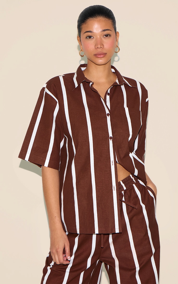 Choc Brown Striped Oversized Shirt image 1