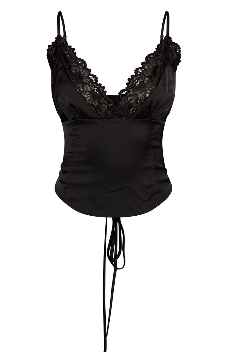 Black Satin Front Tie Detail Lace Corset image 5