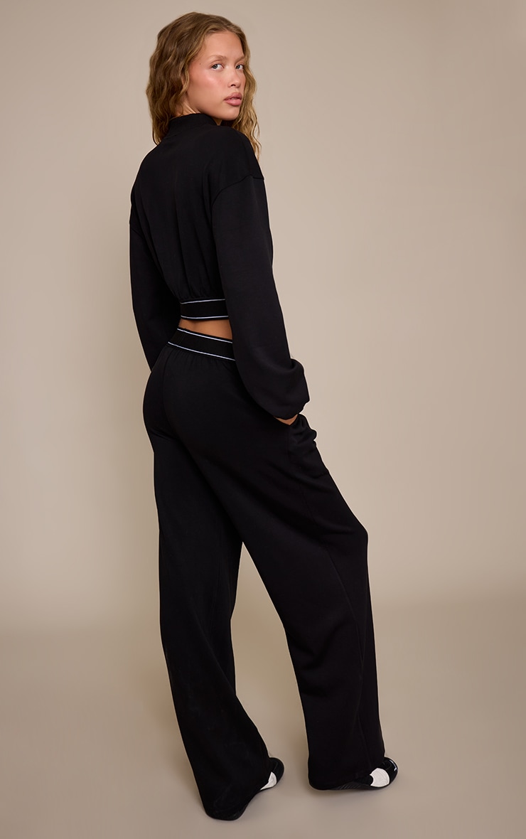Black Soft Touch Elasticated Waist Wide Leg Sweatpants image 3