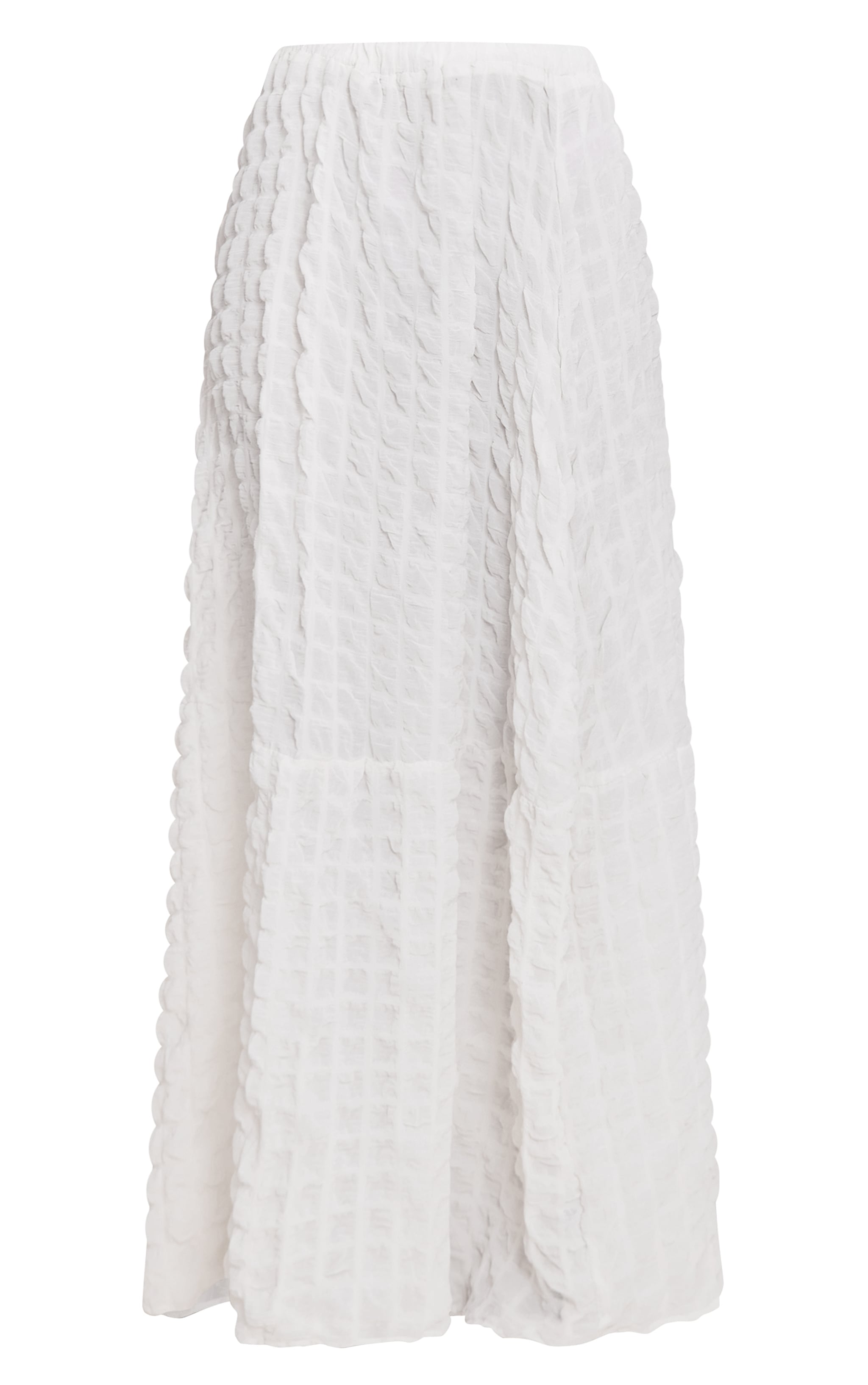 Cream Textured Shirred Maxi Skirt image 5
