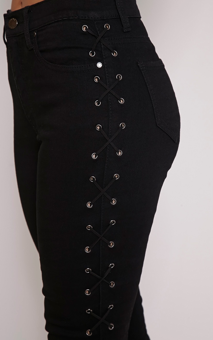 black jeans with lace up sides